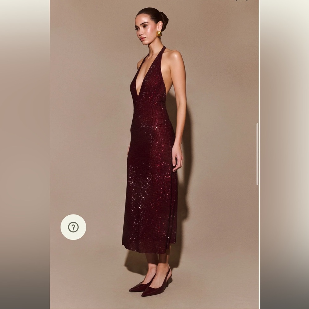 Meshki Diamante Halter Midi Dress - Mahogany (XXS, NWT)